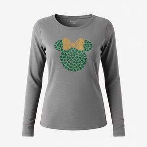 No Boundaries Minnie Mouse Shamrock Long Sleeve Gray T-Shirt LG 11/13